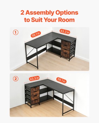 VEVOR Πολυλειτουργικό Γραφείο Υπολογιστή σε Σχήμα L, 1.5μ Αντιστρέψ...