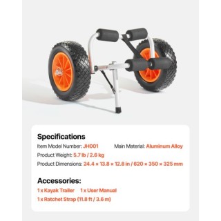 VEVOR Πτυσσόμενο Καροτσάκι για Καγιάκ, 90 kg, Στερεοί Τροχοί 25.4 c...