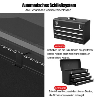 Costway Φορητή Μεταλλική Εργαλειοθήκη με 3 Συρτάρια TL35116BK