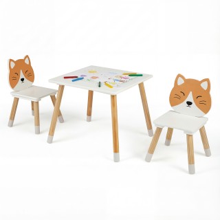 Costway Παιδικό τραπέζι με 2 καρέκλες, σετ γραφείου με ξύλινα πόδια...