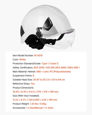 VEVOR Βιομηχανικό Κράνος Ασφαλείας με Γείσο & Ρυθμιζόμενο Κάθισμα 6... VEVOR Βιομηχανικό Κράνος Ασφαλείας με Γείσο & Ρυθμιζόμενο Κάθισμα 6...