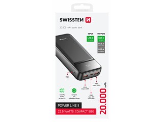 SWISSTEN Φορητός Φορτιστής POWER LINE II 20000 mAh, Μαύρο 859521749...