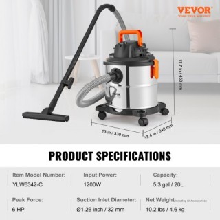VEVOR Υγρού/Ξηρού Σκούπα 20L 6 HP Ανοξείδωτο Ατσάλι Ασημί SYGSZKXC... VEVOR Υγρού/Ξηρού Σκούπα 20L 6 HP Ανοξείδωτο Ατσάλι Ασημί SYGSZKXC...