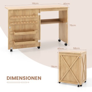 Costway Πτυσσόμενος Πολυλειτουργικός Ντουλάπα-Γραφείο Ραπτικής με Ρ...