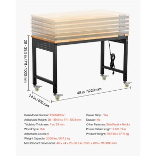 VEVOR Ρυθμιζόμενος Πάγκος Εργασίας 48 με Ρόδες, Παροχή Ρεύματος & Π... VEVOR Ρυθμιζόμενος Πάγκος Εργασίας 48 με Ρόδες, Παροχή Ρεύματος & Π...