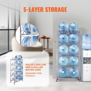 Ράφι Νερού VEVOR 5 Επιπέδων Διπλής Σειράς για 10 Μπουκάλια Ασημί Γκ...