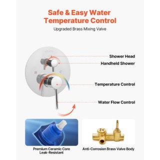 VEVOR Σετ Ντους με Στρογγυλή Κεφαλή 10 και Χειρός σε Ασημί Χρώμιο B... VEVOR Σετ Ντους με Στρογγυλή Κεφαλή 10 και Χειρός σε Ασημί Χρώμιο B...