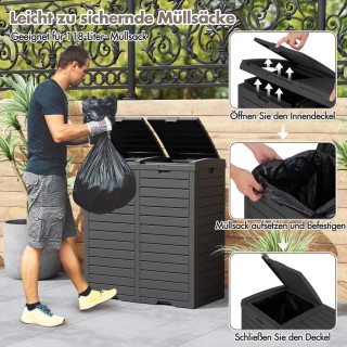 Costway Μεγάλος Μαύρος Κάδος Απορριμμάτων 235L με Διπλό Καπάκι και ...