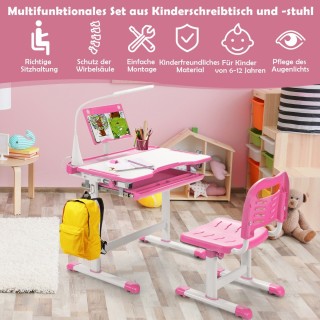 Costway  Παιδικό Σετ Γραφείου με Ρυθμιζόμενο Ύψος και LED Φωτιστικό...