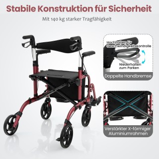 Costway Πτυσσόμενος Rollator 2-σε-1, Διαστάσεις: 103 x 63 x 85-96 c...
