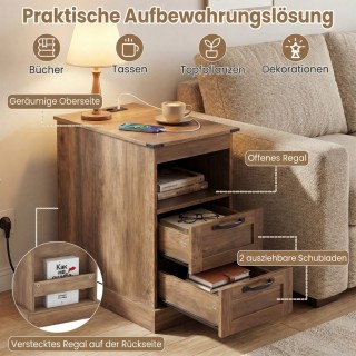 Costway Στενό Κομοδίνο με Σταθμό Φόρτισης, Ανοιχτό Αποθηκευτικό Χώρ...