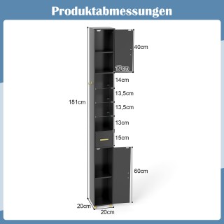 Costway Ντουλάπι Μπάνιου με Φωτισμό, Συρτάρι & 3 Γυάλινα Ράφια 181 ...