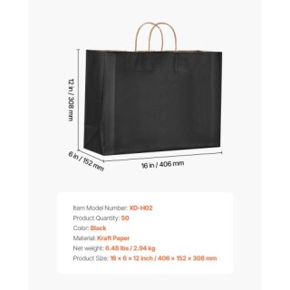 VEVOR Μαύρες Χάρτινες Τσάντες με Χερούλια 50 Τεμάχια ZZGWDHTS1661IU...