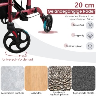 Costway Πτυσσόμενος Rollator 2-σε-1, Διαστάσεις: 103 x 63 x 85-96 c...