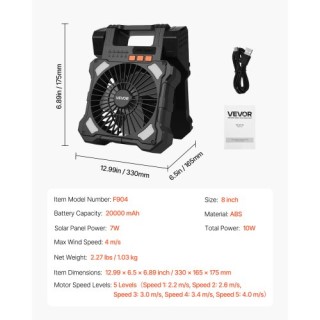 VEVOR Φορητός Ηλιακός Ανεμιστήρας 20000mAh με Φανάρι LED, 5 Ταχυτήτ... VEVOR Φορητός Ηλιακός Ανεμιστήρας 20000mAh με Φανάρι LED, 5 Ταχυτήτ...