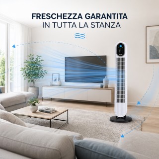 BAKAJI Πύργος Ανεμιστήρας 60W με Τηλεχειριστήριο, Κάθετος Λευκός Εξ...