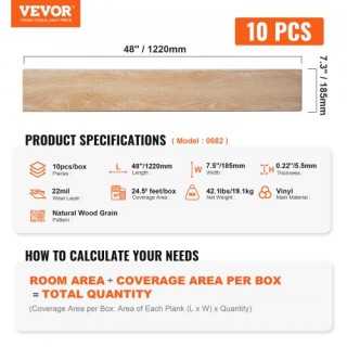 Πλακάκια Βινυλίου VEVOR 1220x185mm, 10τμχ, 5.5mm, Φυσικό Ξύλο, Εύκο... Πλακάκια Βινυλίου VEVOR 1220x185mm, 10τμχ, 5.5mm, Φυσικό Ξύλο, Εύκο...