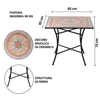Galileo Τετράγωνο εξωτερικό τραπέζι 83x83x75 cm από σίδερο με κεραμ...