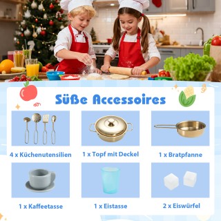 Costway Παιδική Κουζίνα με Καφετιέρα & Διανομέα Παγάκια, Ξύλινη Παι...