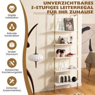 Costway Ράφι Σκάλας Τοίχου με Χρυσό Πλαίσιο και 5 Ράφια για Αποθήκε... Costway Ράφι Σκάλας Τοίχου με Χρυσό Πλαίσιο και 5 Ράφια για Αποθήκε...