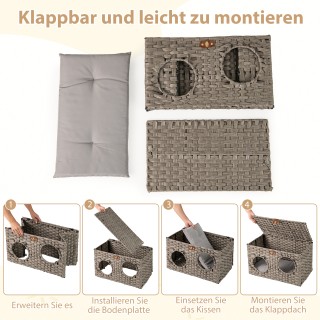 Costway  Πτυσσόμενο Σπίτι Γάτας από PE-Rattan με Κάθισμα & Κλειδαρι...