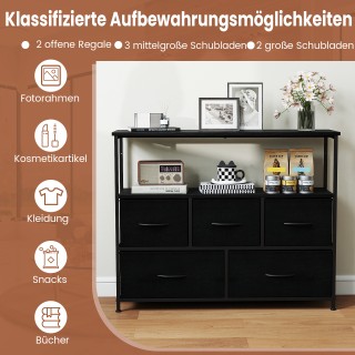 Costway Μαύρη Κομότα με 2 Ανοιχτά Ξύλινα Ράφια, 5 Συρτάρια & Ανθεκτ... Costway Μαύρη Κομότα με 2 Ανοιχτά Ξύλινα Ράφια, 5 Συρτάρια & Ανθεκτ...