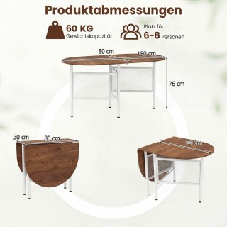 Costway Πτυσσόμενο Οβάλ Τραπέζι Φαγητού για 6-8 Άτομα σε Φυσικό Χρώ...