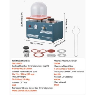 VEVOR Μηχανή Χύτευσης Κοσμημάτων με Αντλία Κενού 290W ZBDMJ2LWRJL0U...