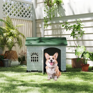 Costway Πλαστικό Σπιτάκι Κατοικίδιων με Κλείδωμα, Παράθυρα και Σκεπ...