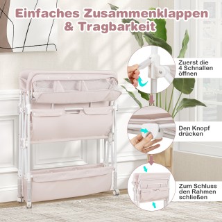 Costway Φορητή Αλλαξιέρα με Ρόδες και Ρυθμιζόμενο Ύψος, Μπεζ AC10029NA