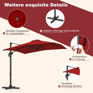 Ρυθμιζόμενη Ομπρέλα Κήπου με Περιστροφή 360° 250 x 250 cm και Ανθεκ...