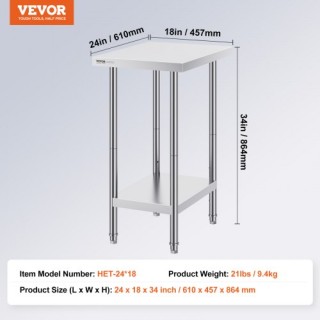 Επαγγελματικός Πάγκος Εργασίας VEVOR 24x18x34ιν. από Ανοξείδωτο Ατσ...