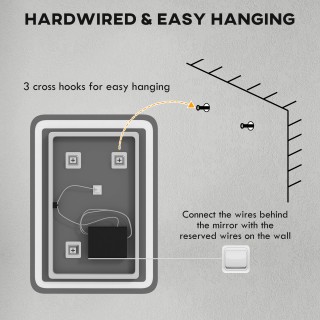 Καθρέπτης μπάνιου kleankin με διακόπτη αφής, φωτιστικό LED με 3 θερ...