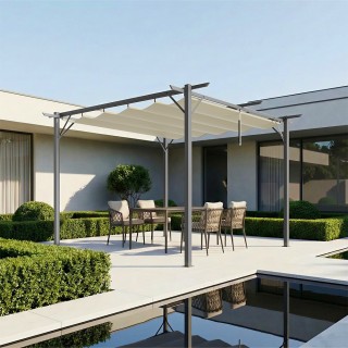 BAKAJI Πέργκολα Κιόσκι Κήπου 3x3 Μέτρα Μπεζ, Αντιηλιακή και Αδιάβρο...