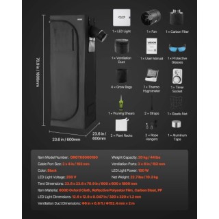 VEVOR Σετ Καλλιέργειας Εσωτερικών Χώρων, 60 x 60 x 180 cm, με Πλήρε...