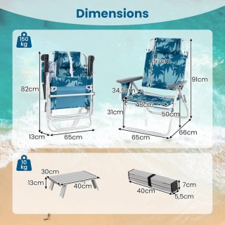 Costway  Πτυσσόμενα Καρέκλες Παραλίας με Ρυθμιζόμενη Πλάτη & Τραπέζ...