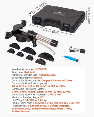 VEVOR Κιτ Υδραυλικού Δισκοτροχού 6-22 mm για Σωλήνες Χαλκού, για HV...