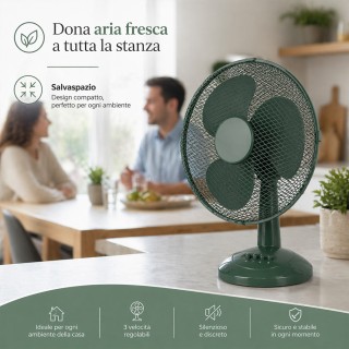 BAKAJI Αυτόνομος Επιτραπέζιος Ανεμιστήρας Πράσινος, Ισχύς 45W, Διάμ...