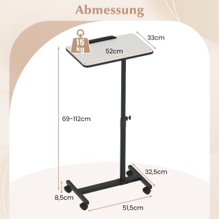 Costway Ρυθμιζόμενο Τραπέζι Κρεβατιού με Ρόδες, Κλίση & Περιστροφή ...