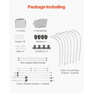 VEVOR Αναδιπλούμενη Τέντα Σκάφους 4 Bow 8Lx54Hx79-84W σε Ανοιχτό Γκ...