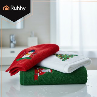 Ruhhy Σετ Χριστουγεννιάτικες Πετσέτες 3 τμχ, 40x30 εκ, Κόκκινο/Πράσ...