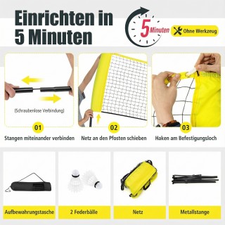 Costway Ρυθμιζόμενο Δίχτυ Μπαντμιντόν με Βάση, Περιλαμβάνει 2 Φτερά...