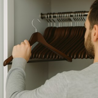 BAKAJI Σετ 12 Ξύλινες Κρεμάστρες με Μπάρα Παντελονιών για Οργάνωση ...