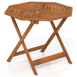 Costway Οκτάγωνο ξύλινο τραπέζι κήπου με οπή για ομπρέλα, φυσικό, 7...