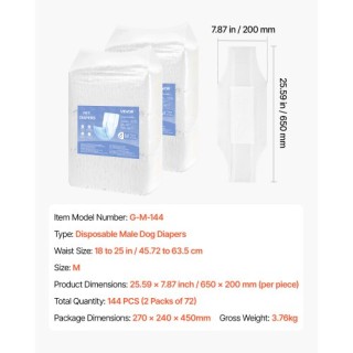 VEVOR Απορροφητικές Πάνες Αρσενικών Σκύλων Μ 144 Τεμαχίων CWNBFDGG1...