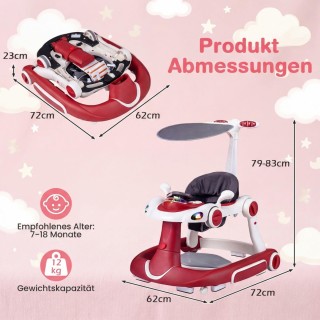 Costway Περπατούρα μωρού 7 σε 1 με σκίαστρο, ρυθμιζόμενο ύψος και τ...