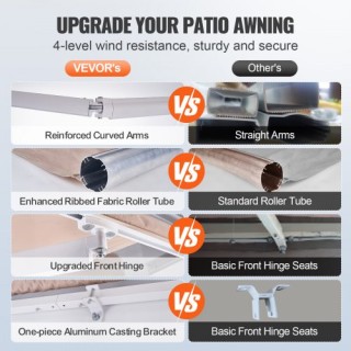 VEVOR Χειροκίνητη Αναδιπλούμενη Τέντα 12x10 ft, Αδιάβροχη Πολυεστερ...