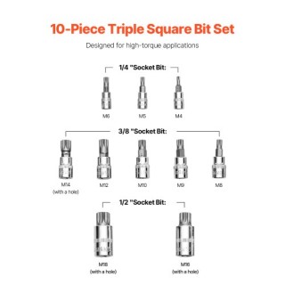 VEVOR Σετ Καρυδάκια XZN Triple Square Spline 10 Τεμαχίων M4-M18 Cr-... VEVOR Σετ Καρυδάκια XZN Triple Square Spline 10 Τεμαχίων M4-M18 Cr-...
