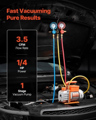 VEVOR Σετ Αντλίας Κενού και Μετρητών Κλιματισμού, 3.5 CFM, Μονοβάθμ...