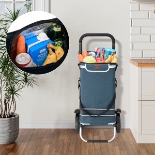 BAKAJI Πτυσσόμενο Καρότσι Αγορών 56L Μπλε Θερμική Τσάντα Καρότσι Με...